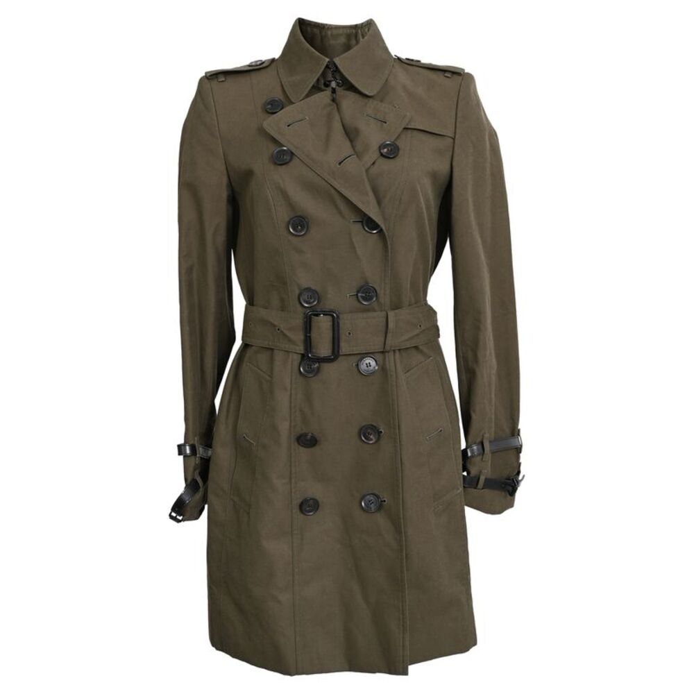 Burberry Queensborough Mid-Length Trench Coat in Olive Cotton